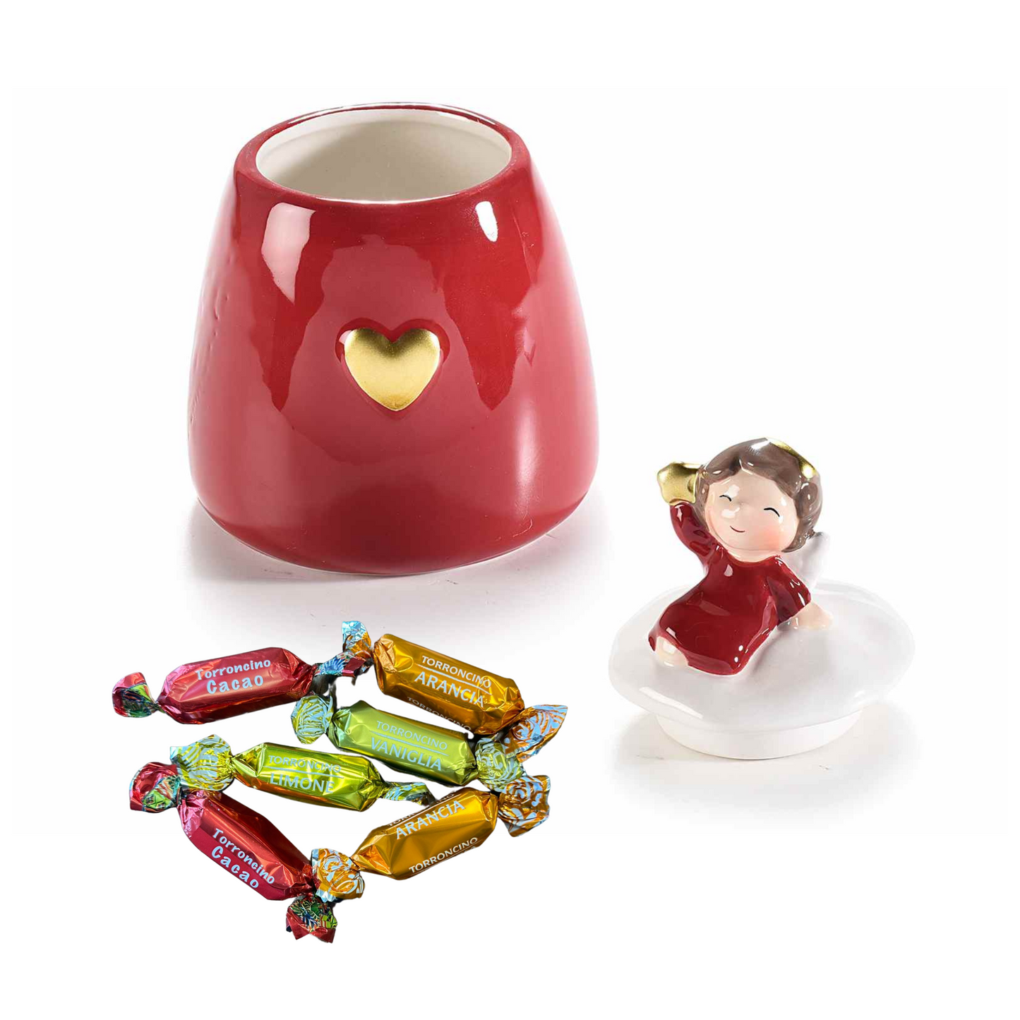 Barattolo in Ceramica Angelo con 80g Torroncini Dolmarr Cioccolato 02